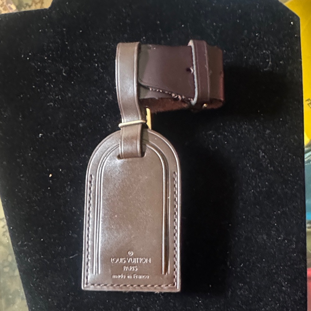 Louis Vuitton Brown Leather Luggage Tag with Strap